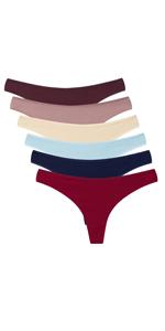 6 Pack Women's Thongs Cotton Breathable Panties Bikini Underwear