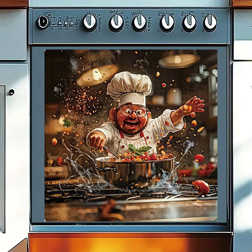 Chef Cooking Cartoon Wall Stickers, Removable Self-Adhesive PVC Kitchen Decor, Vivid Chef Art for Living Room, Bedroom, Dining Room