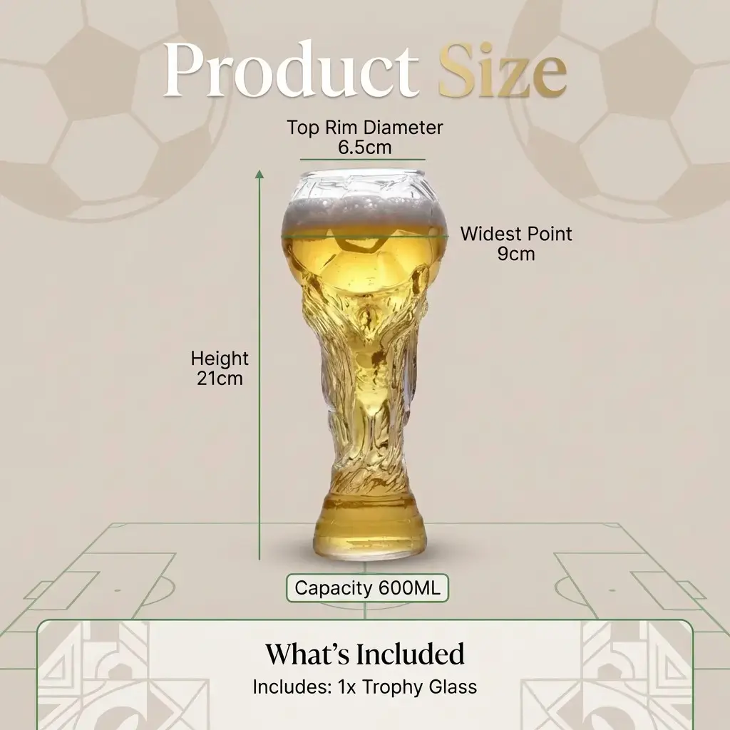 Football Soccer Pattern Giant Clear Beer Mug, Novelty Trophy Shaped Large Capacity Drinkware Glass for Sports Fans Collectibles, Ideal for Game Day Party, Bar, Home Decor Display & Celebration Novelty Gift.