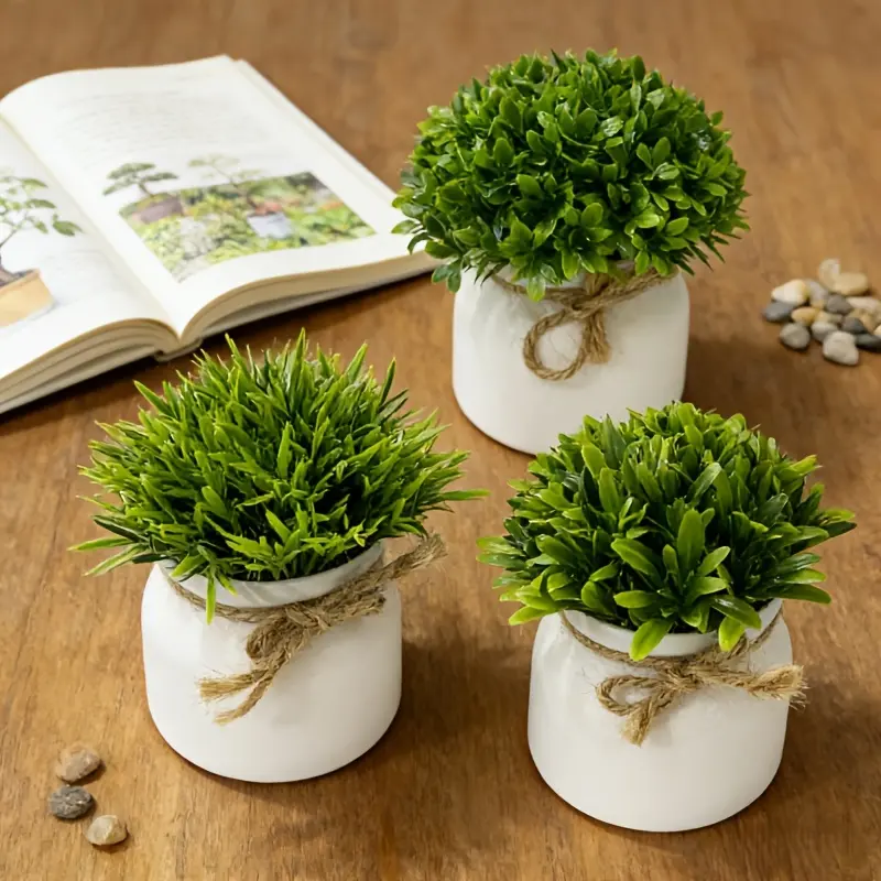 3pcs Realistic Artificial Potted Plants with Pots - Pre-Potted Low-Maintenance Fake Plants Suitable for, Office, Desk Decor, Lush Plastic Greenery with Vase, No Watering or Trimming Required, Modern Decoration