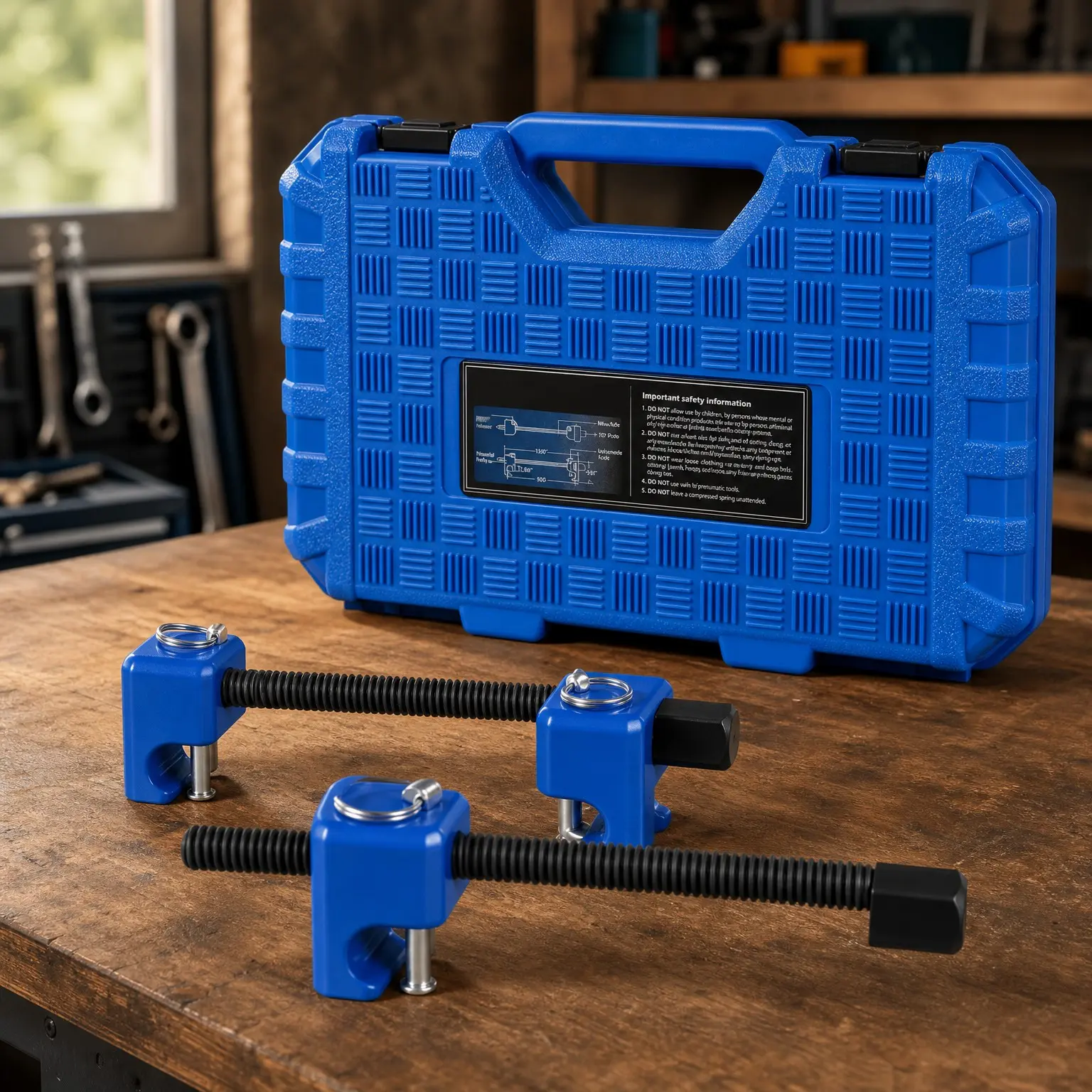 Macpherson Strut Spring Compressor Tool Set, 10.5-Inch Range, 1/2-Inch Square Drive, 13/16-Inch Hex, Coil Spring Compressors for Suspension Work, Blue
