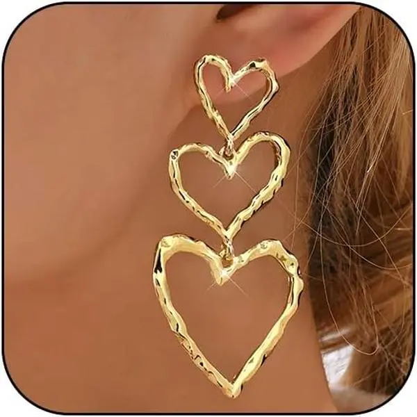 Statement Dangle Heart Earrings for Women Dangling Chunky  Plated Big Hearts Shaped Drop Long Dangly Cool Large Earring Fashion  Trendy