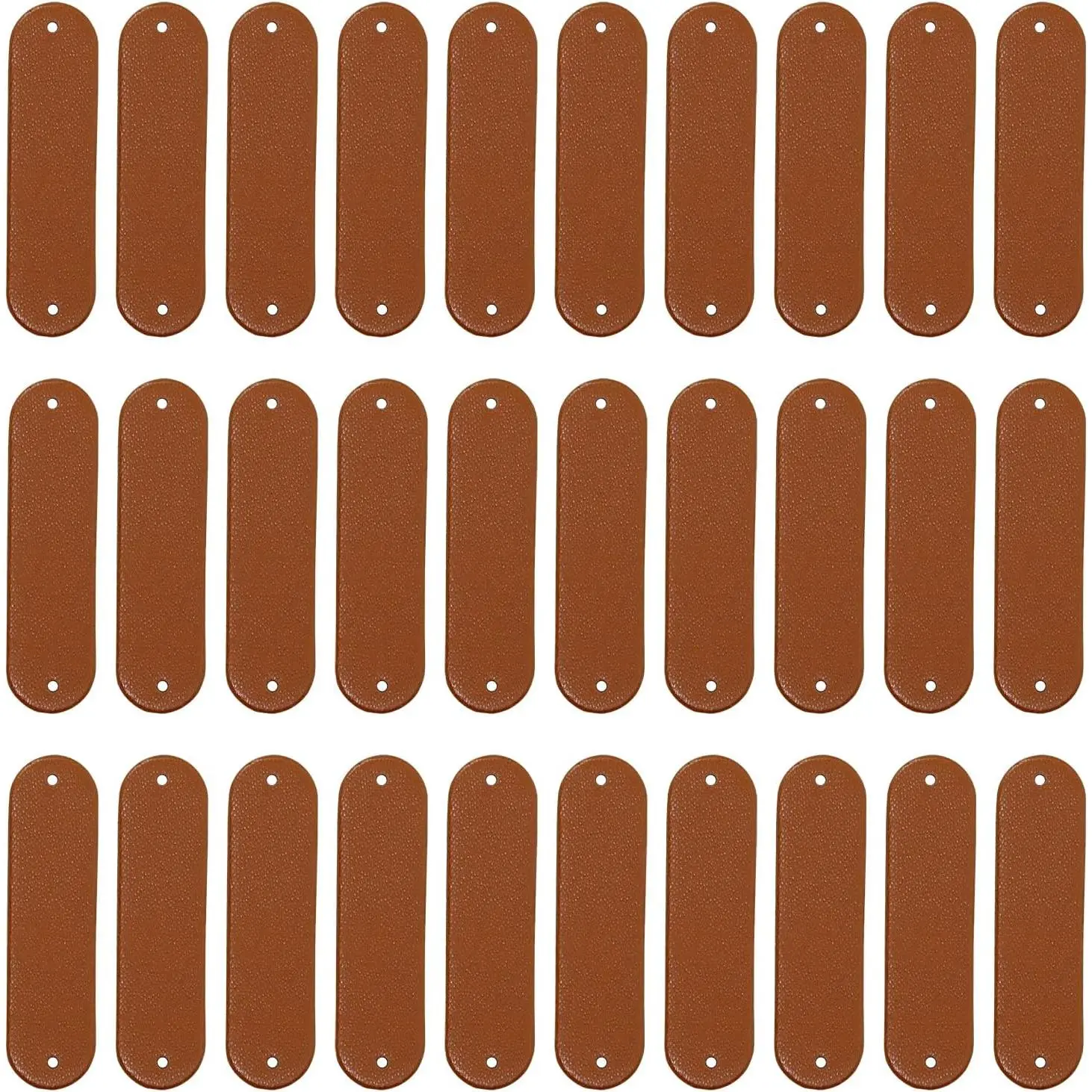 30-Count Synthetic PU Blank Leather Embossed Tags, 1.77x0.47inch (4.5x1.2cm) Easy-to-Sew Small Crochet Buttons with Holes for Clothing DIY Leathercraft Knitting Bags (Brown), Crafters