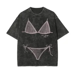 Women's Washed Graphic T-Shirt - Last Splash Seashells and Wedding Bells Print, Bikini Body Illusion, Funny Summer Vacation Coverup