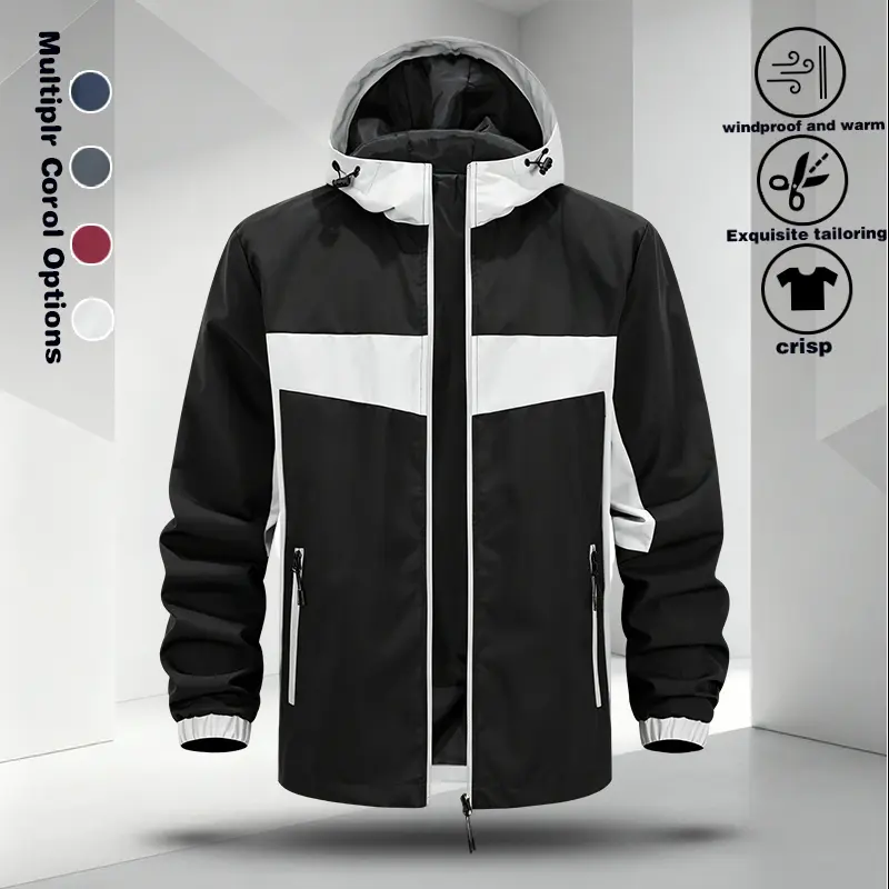 Men's contrasting color hooded assault jacket, waterproof and windproof for spring and autumn, outdoor hiking, loose and versatile jacket, four-color