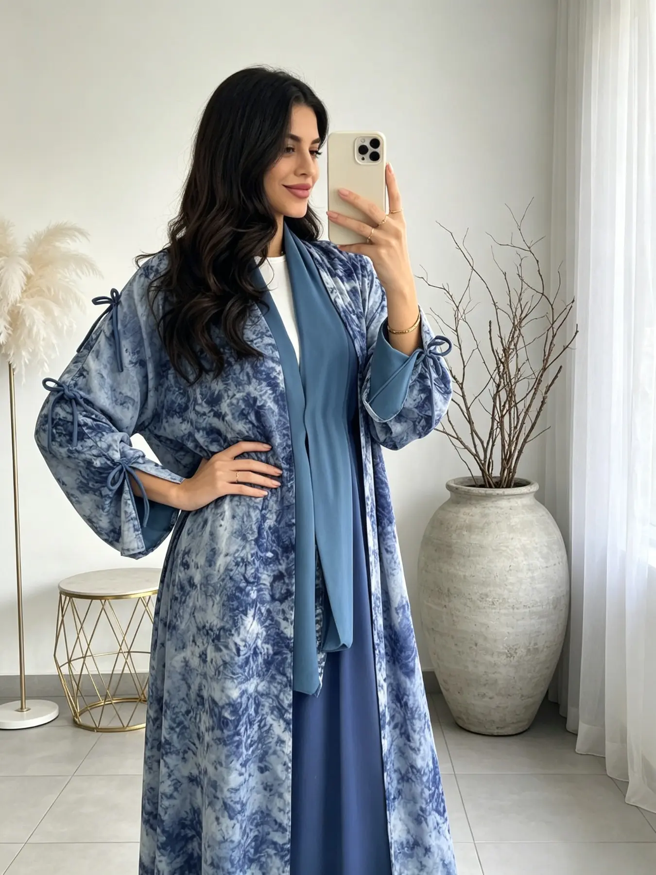 Printed Split Hem Open Islamic Abaya Dress, No Headscarf, Fashionable Elegant Cardigan, Suitable for Muslim Women Daily Wear, All-Season Casual Style