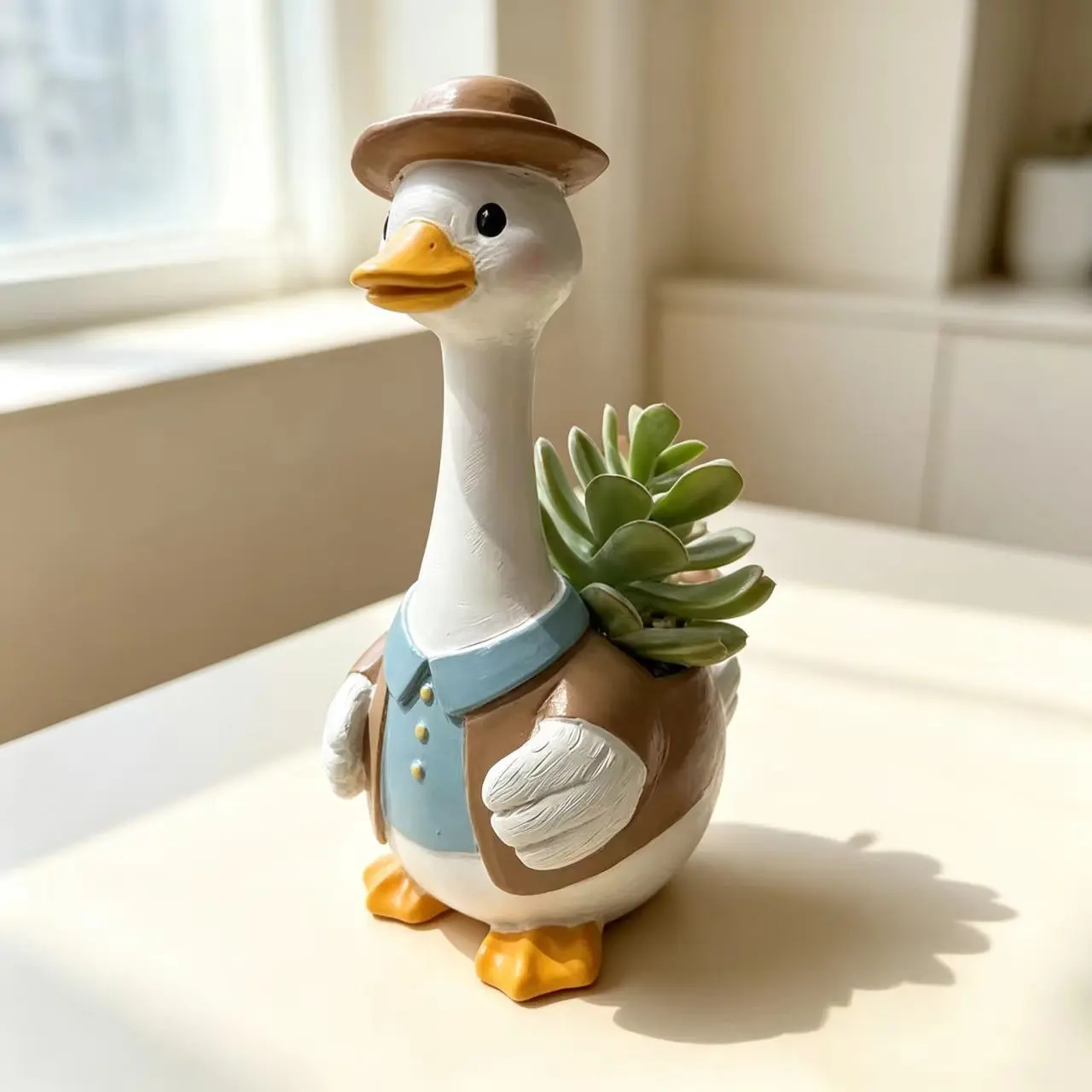 Rustic Duck Resin Planter, Hollow Design Succulent Pot, Outdoor Garden Decor, Cartoon Style, Courtyard Landscape Accent