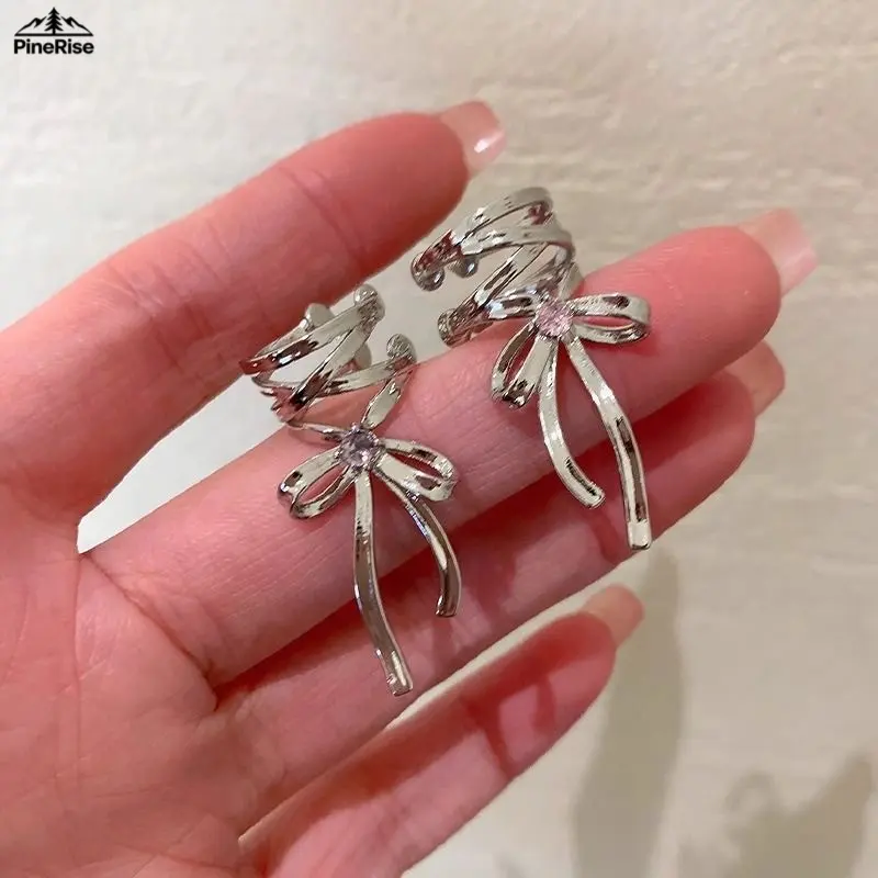 Ballet‑Chic Ribbon Bow Clip‑On Earrings For Women, Ins‑Style No‑Pierce Ear Cuffs, Dainty Versatile Decor Accessories For Indoor Leisure Daily Styling Date Night And Student Casual Occasions