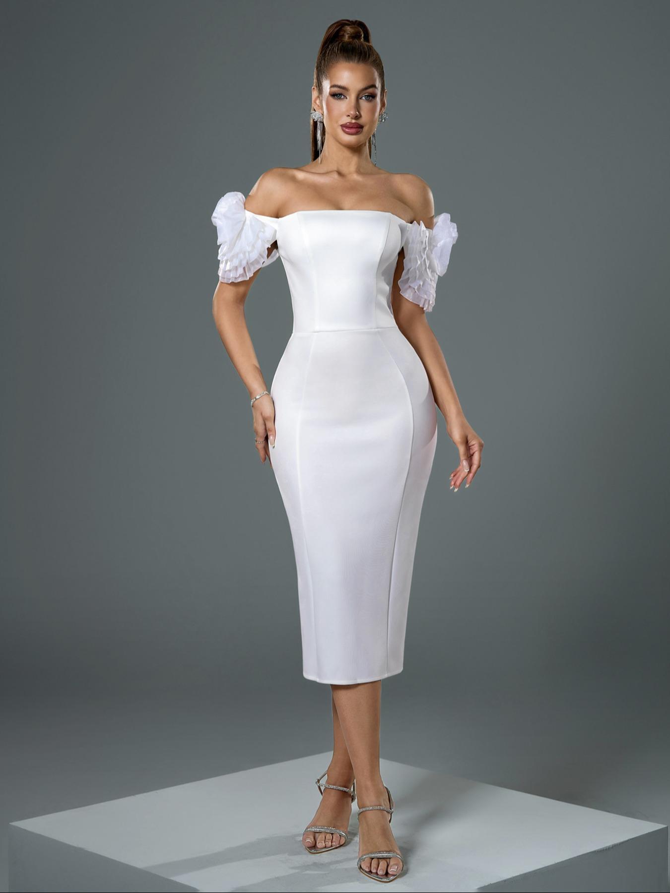 Women's Plain Off Shoulder Bodycon Dress, Chic Elegant Fit, Elegant Evening  Party Gown, Ladies Clothes for All Seasons - TikTok Shop