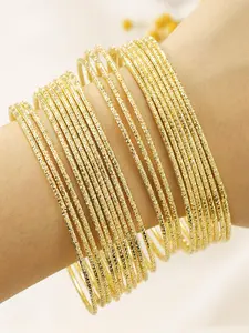 20-Piece Punk Style Bangle Set, Striped Pattern Metal Bracelets, Perfect Gift for Women, All-Season Fashion Accessory