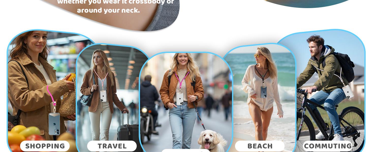 Crossbody Phone Lanyard Strap with 2 Tether Tabs (Nylon Pad + Metal Plate), Adjustable Cell Phone Lanyard