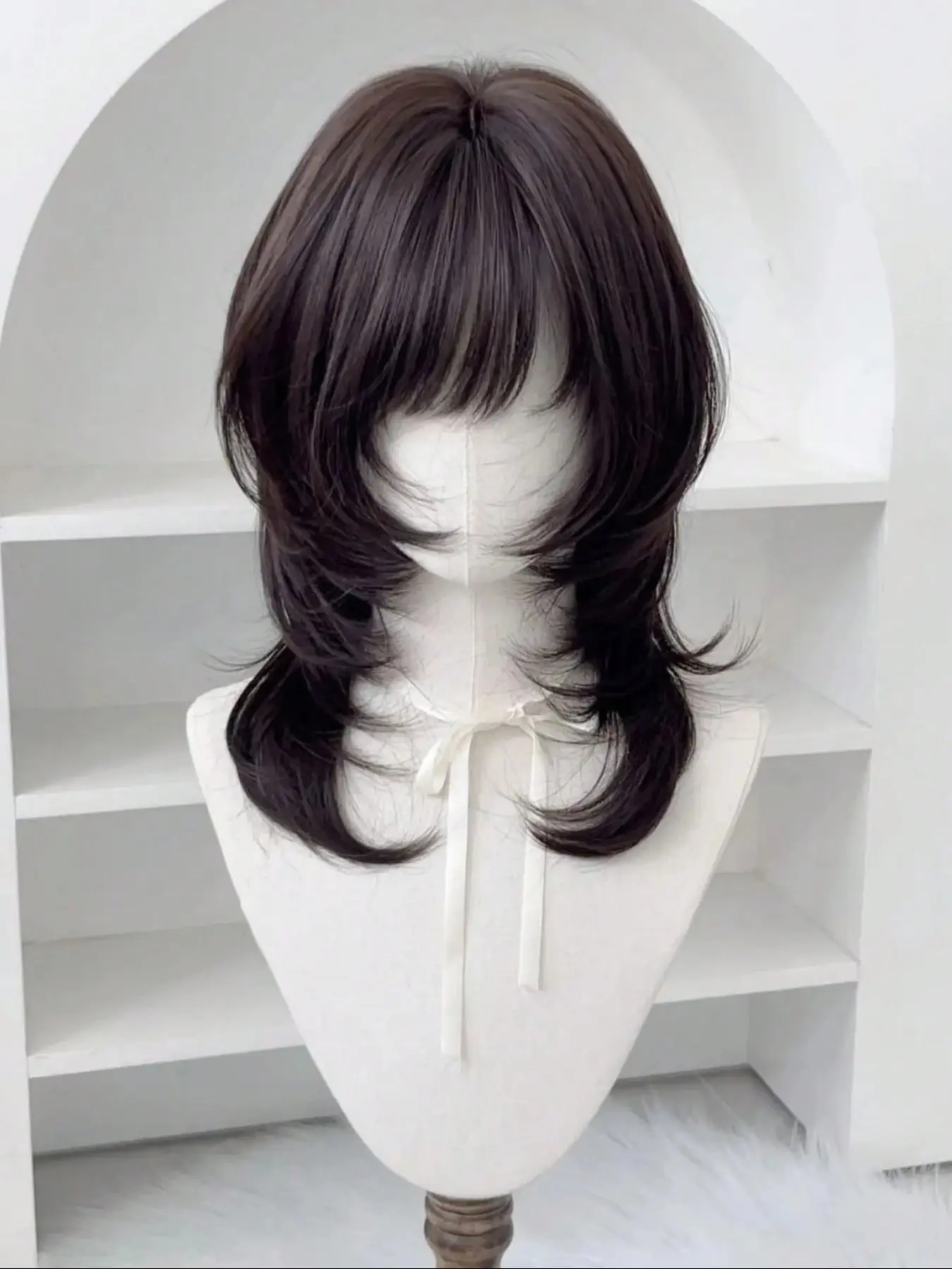 Women's Medium-Length Hair Wig, Bangs Dyed One-Blade Cut, Summer Thin Full Head Cap, Natural Breathable Realistic Wig, Synthetic Wig