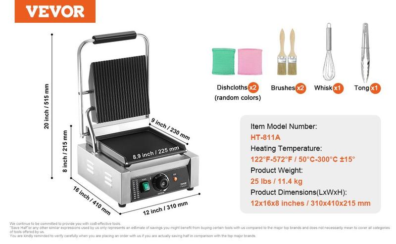 Spring new arrivals Commercial Panini Press Grill Electric Sandwich Maker Griddle Plate 9"x9"