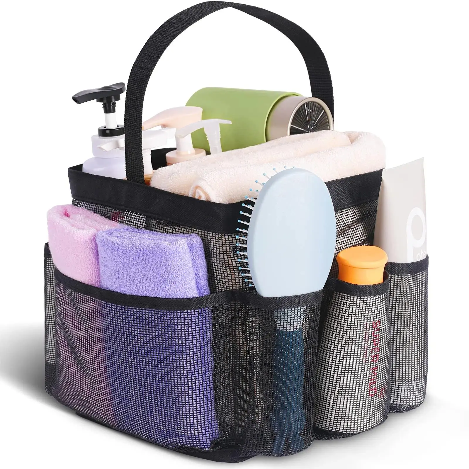 Mesh Shower Basket, 1/2 Counts Portable Large Capacity Multi-pocket Storage Bag, Multifunctional Toiletry Bag, Travel Essentials Toiletries, Bathroom Organizer, Travel Shower Basket for Beach, Swimming, Gym, Travel Grooming Organizer