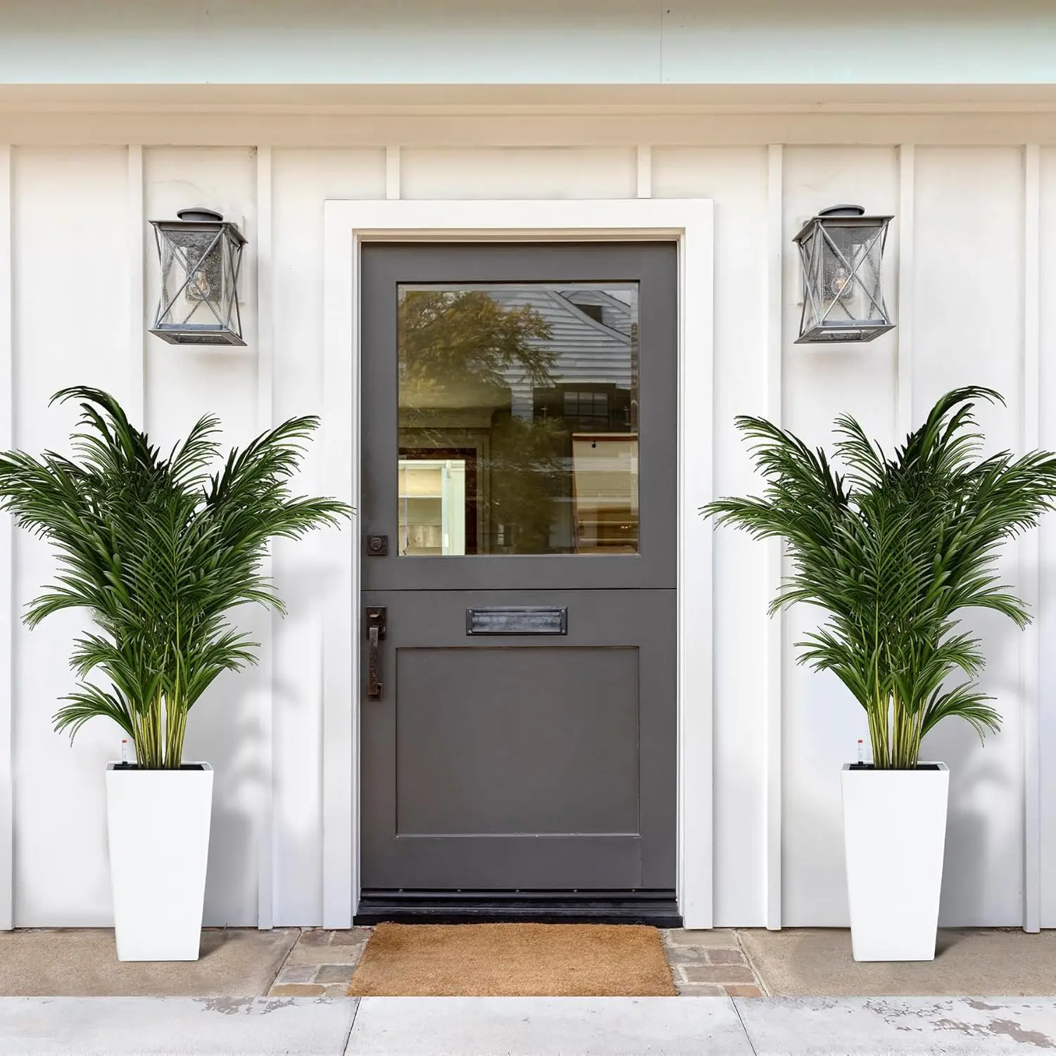 Set of 4 16" Tall Planters, Planters for Outdoor Plants with Drainage Holes＆Water Level Monitor＆Inner Bucket Large Resin Flower Pots for Garden, Front Porch, Patio, Indoor/outdoor