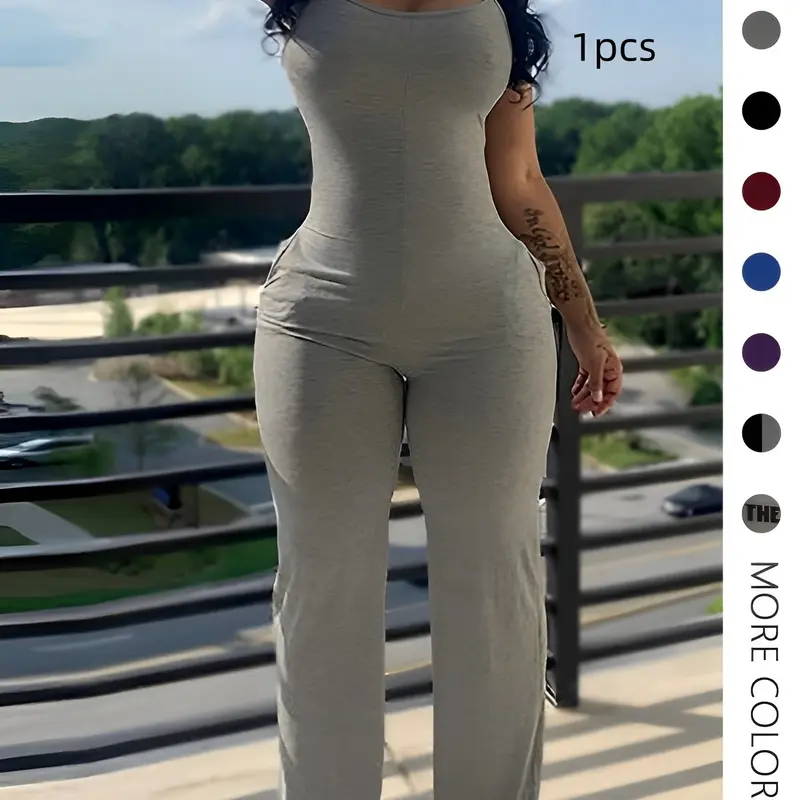 【Black Friday】Fashion Sleeveless Jumpsuit for Women, Plain Color with Pockets, Casual Long/Regular Length, Unlined and Lightweight Design, Casual Jumpsuit Overalls