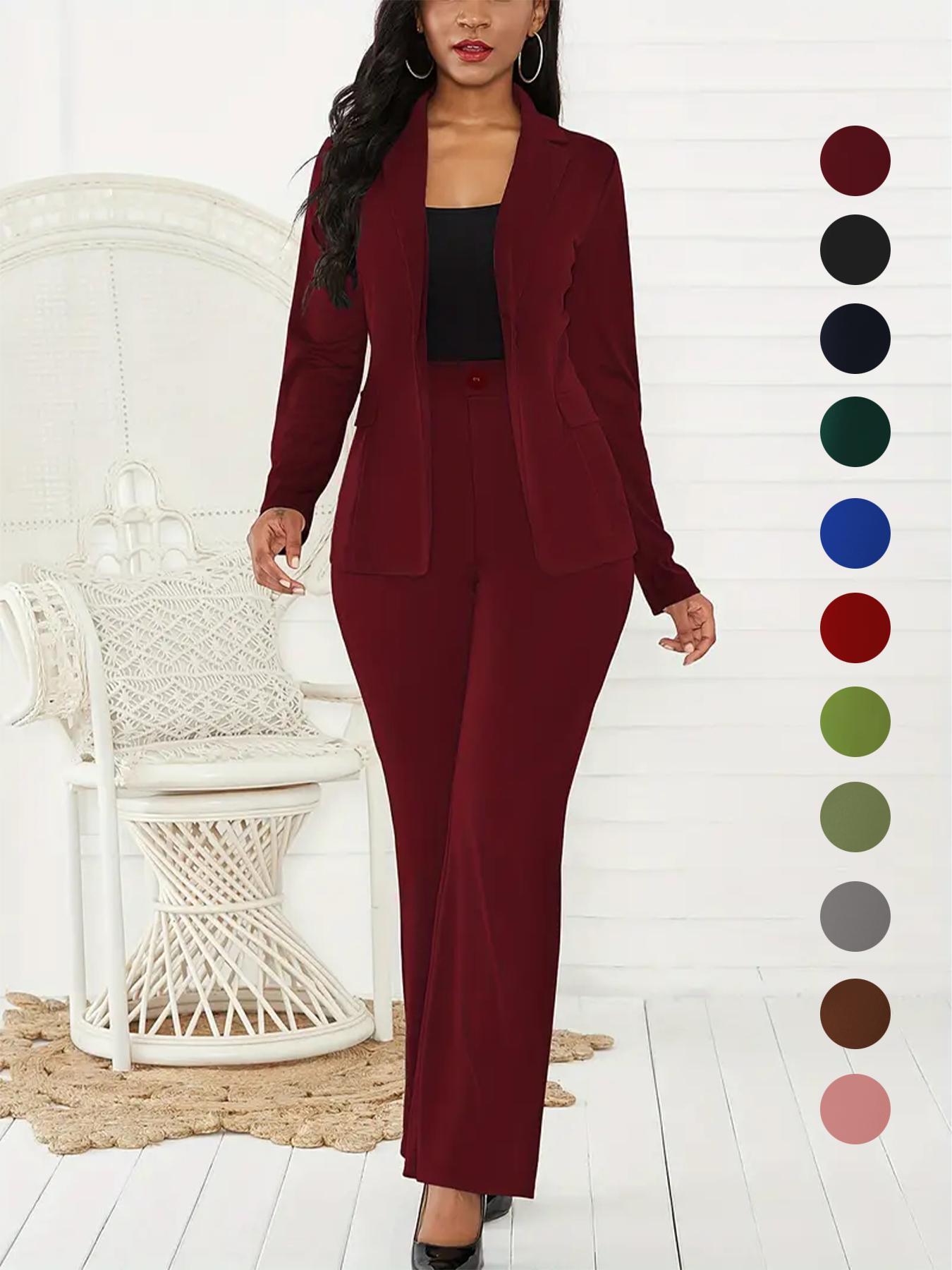 Women's Two-Piece Set Plain Button Lapel Blazer & Suit Pants, Elegant Business Casual Long Sleeve Outerwear & Trousers for Daily Outdoor Wear, Women's Clothing for All Seasons Women's Two-Piece Set Plain Button Lapel Blazer & Suit Pants, Elegant Business Casual Long Sleeve Outerwear & Trousers for Daily Outdoor Wear, Women's Clothing for All Seasons