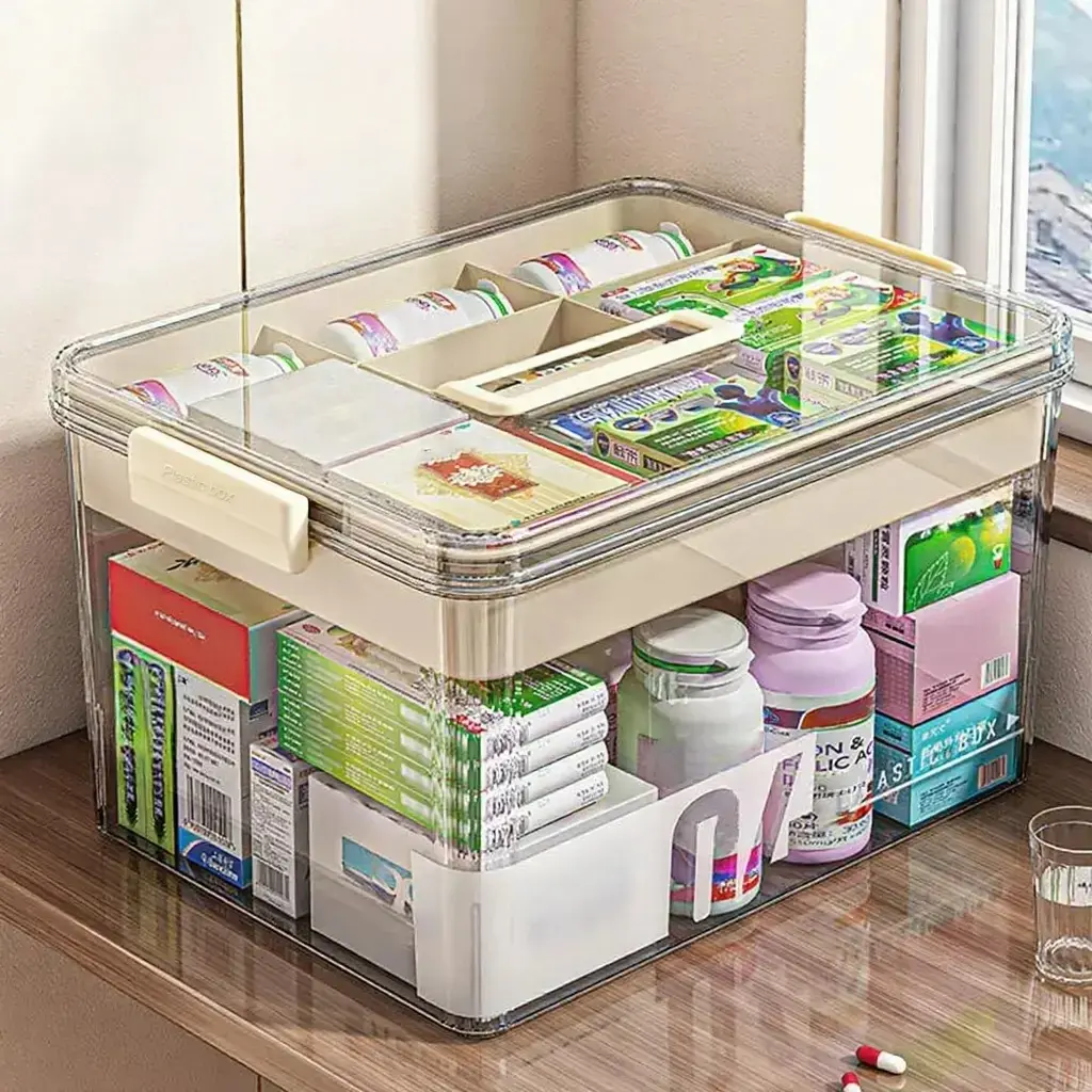 Clear Transparent Medicine Storage Box with Handle, 1/2-Count Large-Capacity Plastic Pill Organizer, Portable Multipurpose Dustproof Storage Box Container Organizer, Household Home Organizer