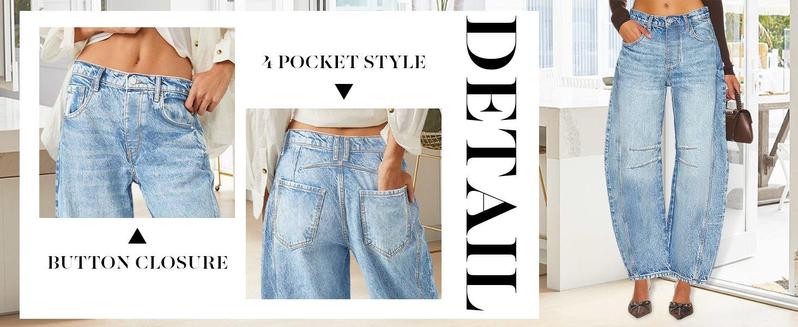 Women's Baggy Boyfriend Jeans Vintage Wide Leg Mid Rise Barrel Denim Ankle Pants