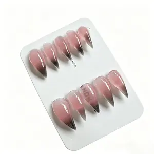 2026 Spring Summer Gradient Water Drop Press-On Nails, Handmade Ballerina Shape, Matte Finish, Reusable, Elegant Acrylic Fake Nails