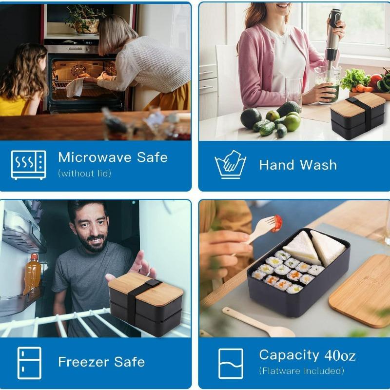 2pcs/set Japanese Style Lunch Box Set, Microwave Safe Plastic Food Containers, Large Capacity Dual Layer Insulated Bento Boxes, Reusable Meal Prep Kits, Durable Bento Box