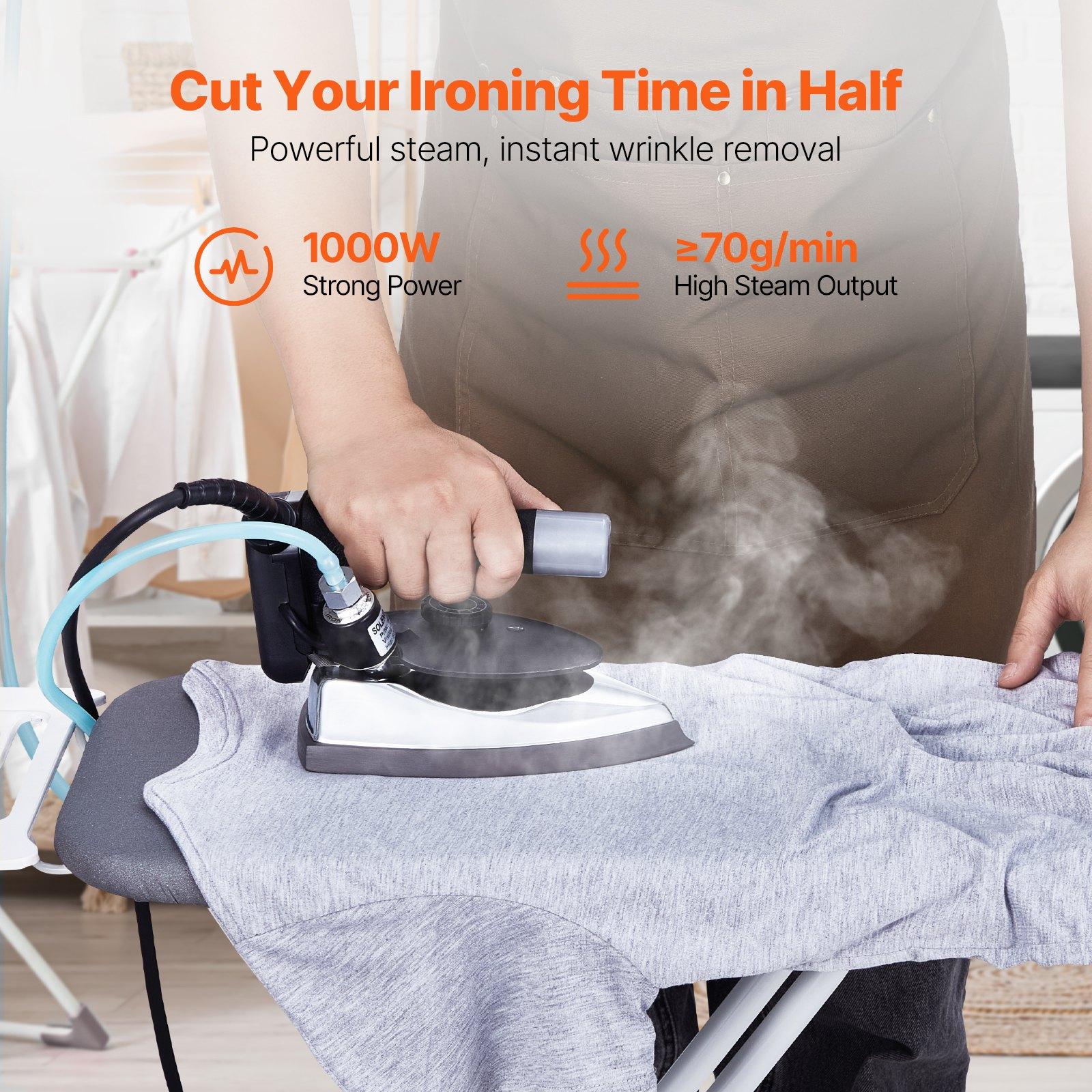 VEVOR Gravity Feed Steam Iron, 1000W Gravity Feed Iron with 3.5 L Large Capacity Tank, Demineralizer Cartridges, Non-Stick Ironing Shoe, 5 Temperature Settings, Industrial Electric Steam for Ironing