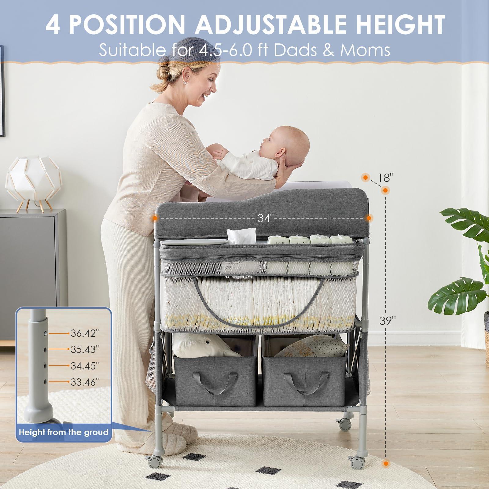 Portable Changing Table  Foldable Dresser Station For Waterproof Diaper Pad Topper Mobile Organizer Darkgrey