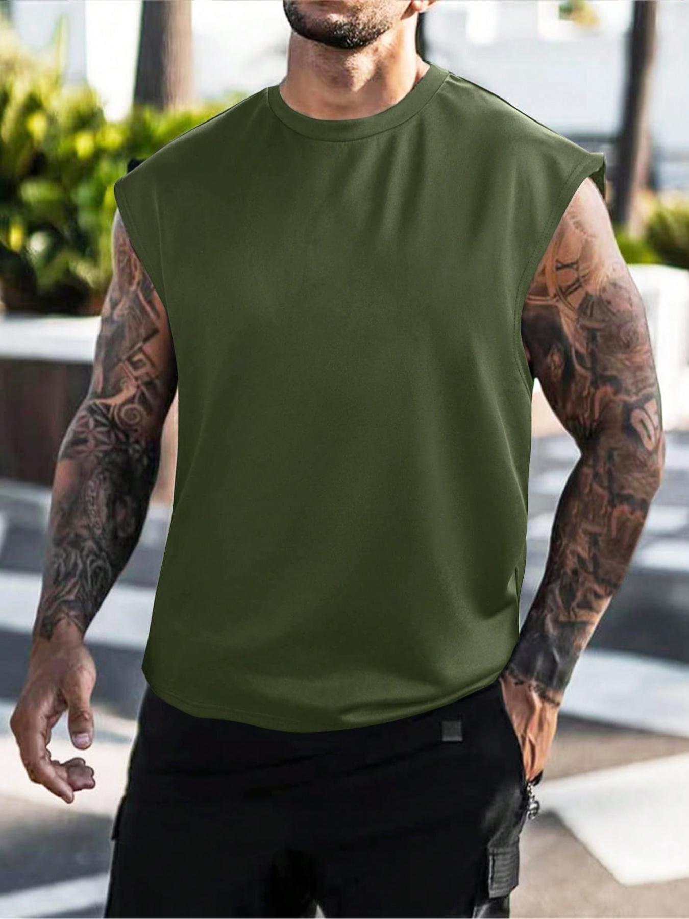Men's Basic Solid Round Neck Sleep Tank Top, Regular Fit Casual Comfy Sleeveless Pajama Top for Summer, Women's Sleepwear