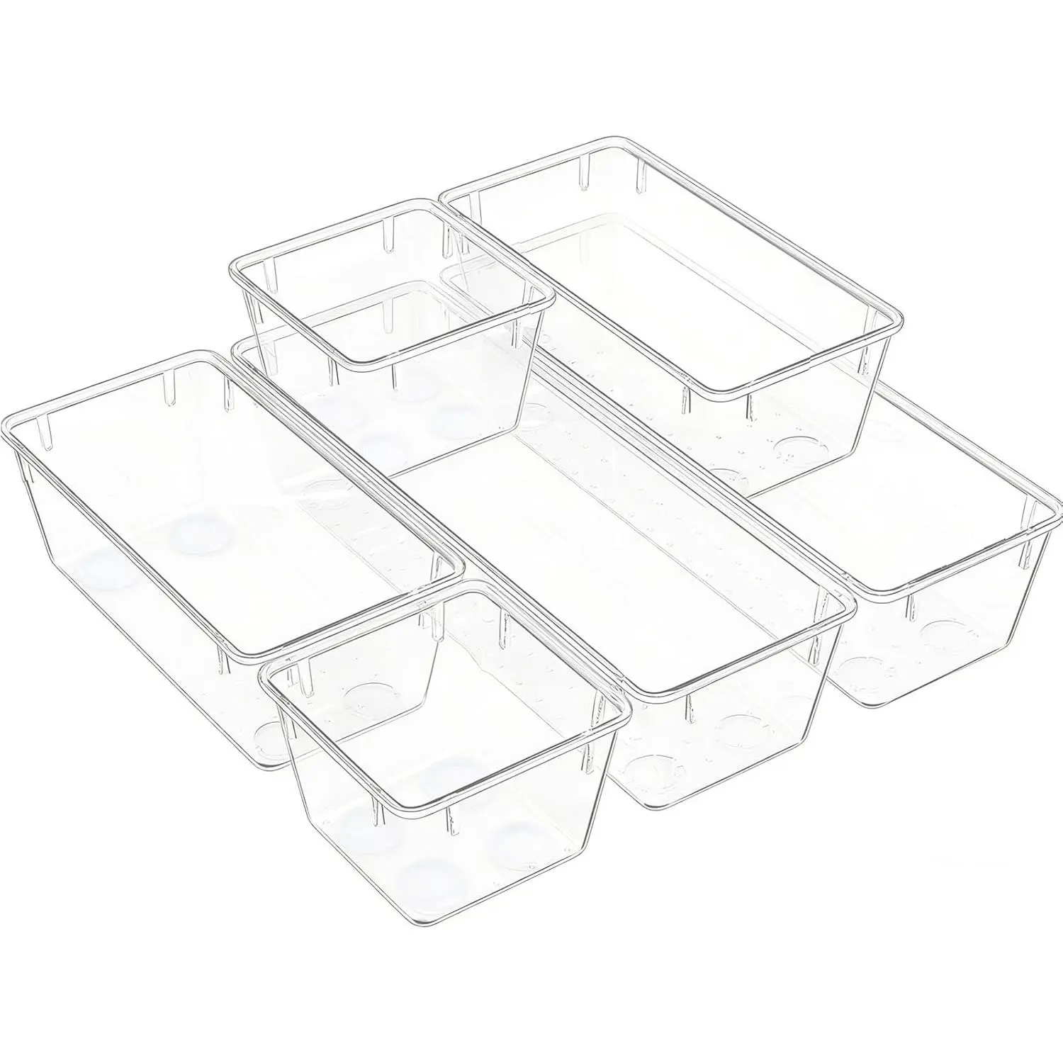 Clear  Drawer Organizer Trays, 5 Size Junk Box Organization Small Storage Container Bin for Desk Makeup Bathroom  Kitchen Tool Make Up Workspace  Dorm Apartment Office Room Nightstand