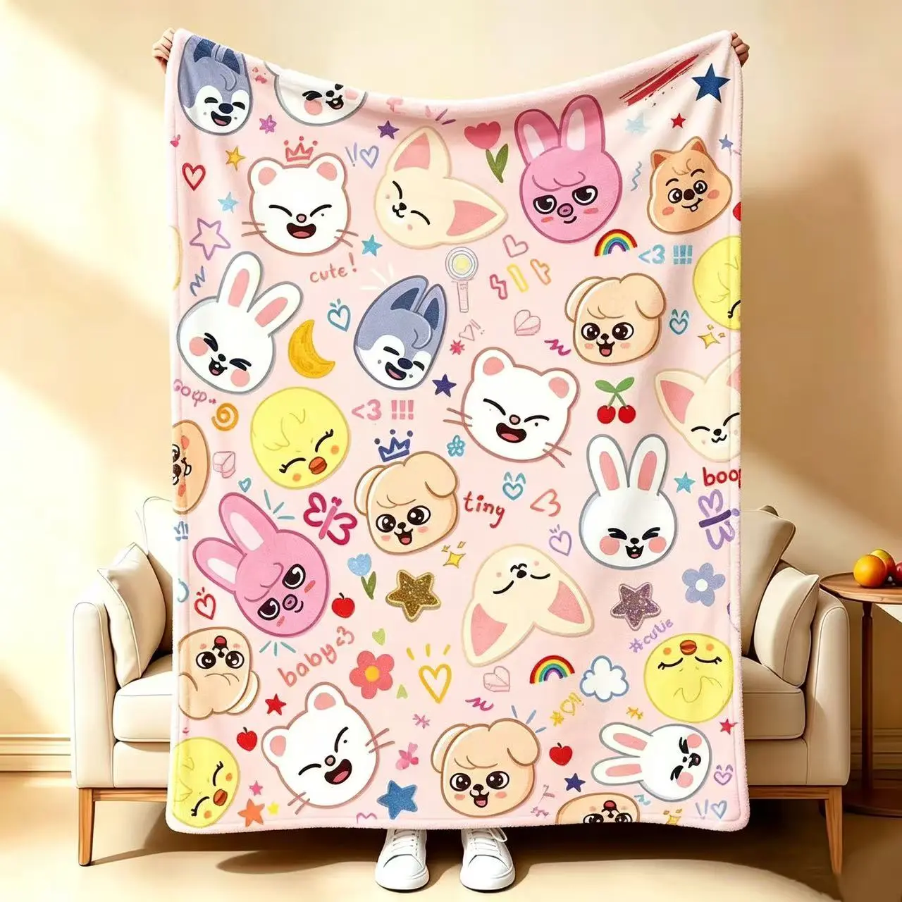 k-pop  Flannel  blanket SKZ throw , ultra soft and full of fandom warmth.Bedding for Kids & Fans Gift Cartoon Blanket Halloween and Christmas Gifts,Applies to Super soft  decorative sofa/sofa/bedroom