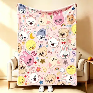 k-pop  Flannel  blanket SKZ throw , ultra soft and full of fandom warmth.Bedding for Kids & Fans Gift Cartoon Blanket Halloween and Christmas Gifts,Applies to Super soft  decorative sofa/sofa/bedroom