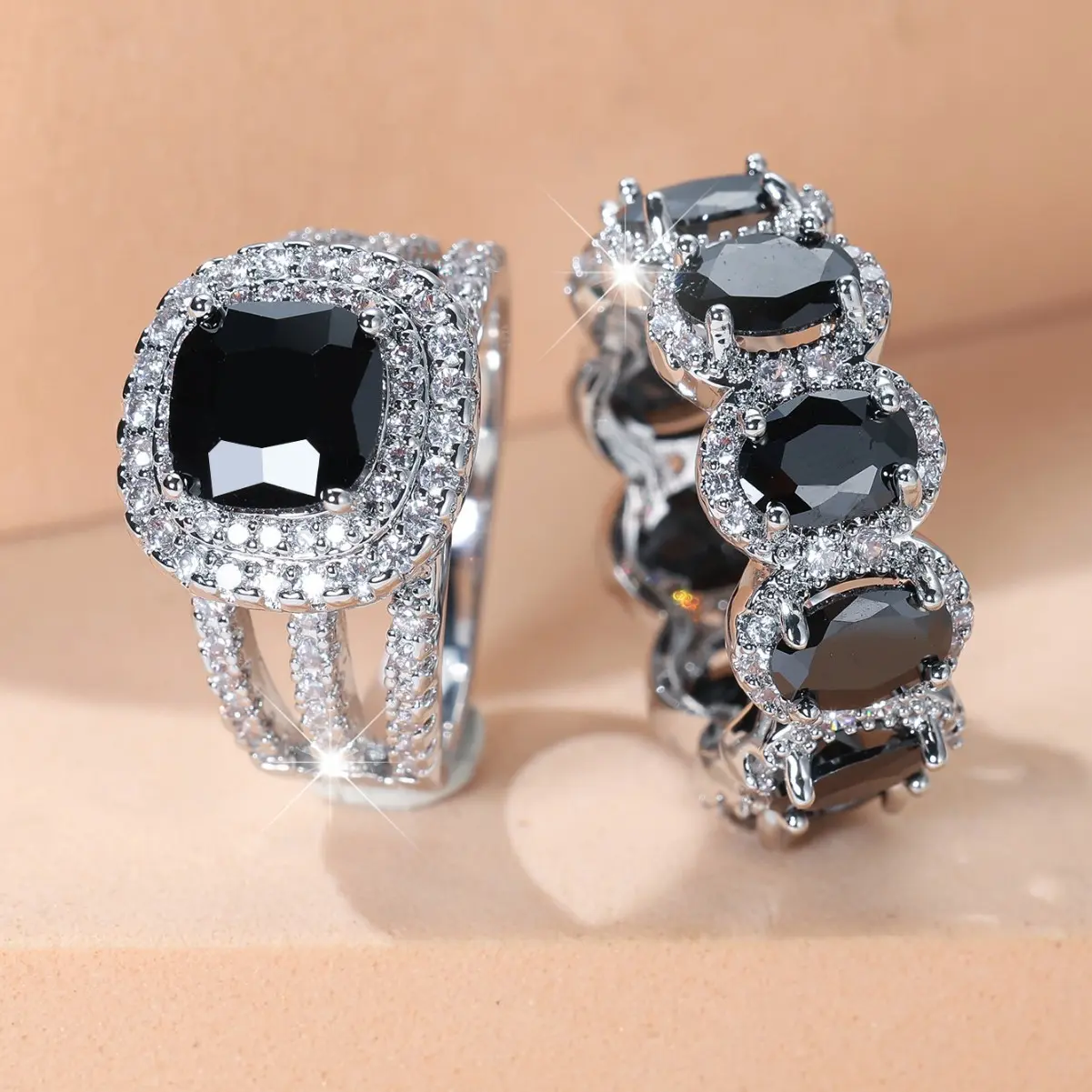 Oval Cut Micro Pave CZ Stackable Rings Luxury Sparkly Band Gift For Women