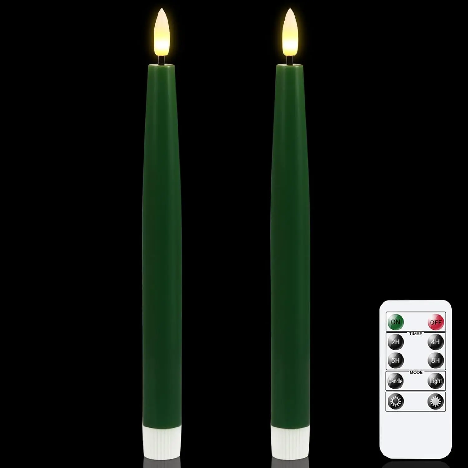 Flameless Taper Candles Led  Operated Remote Timer Green | Candle sticks, Real Wax, Led Candlesticks, Christmas Wedding Party  Decor, 2 Pack, 0.78 x 9.84 In