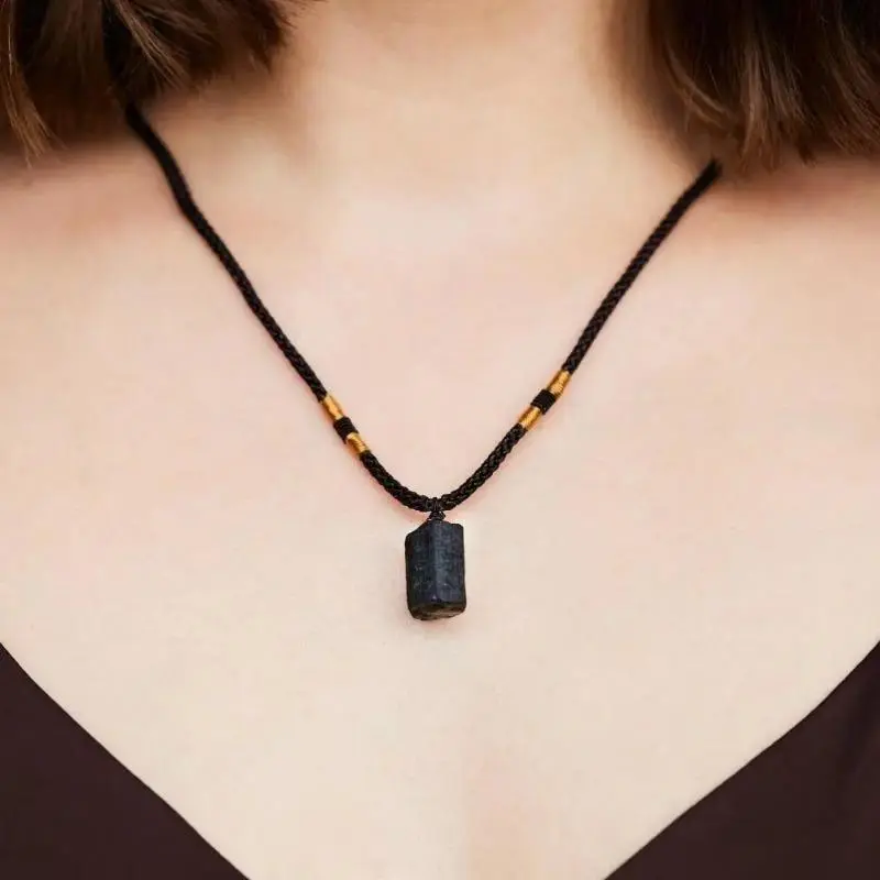 Raw Tourmaline Crystal Necklace, Minimalist Gemstone Pendant, Spiritual Jewelry for Grounding & Meditation, Emf Protection, Natural Stone, Daily, Unisex, Unique Shape, Everyday Wear, Adjustable Chain, Adults, Natural Ridges