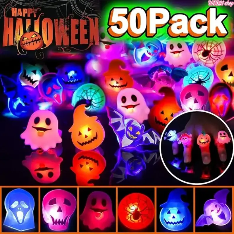 50Pcs Glow In Dark LED Halloween Rings | Viral 2026 Light Up Trick Or Treat Party Favors, Flashing Bulk Holiday Supply, Bright Novelty Accessory for Kids Carnival Classroom Halloween Gift
