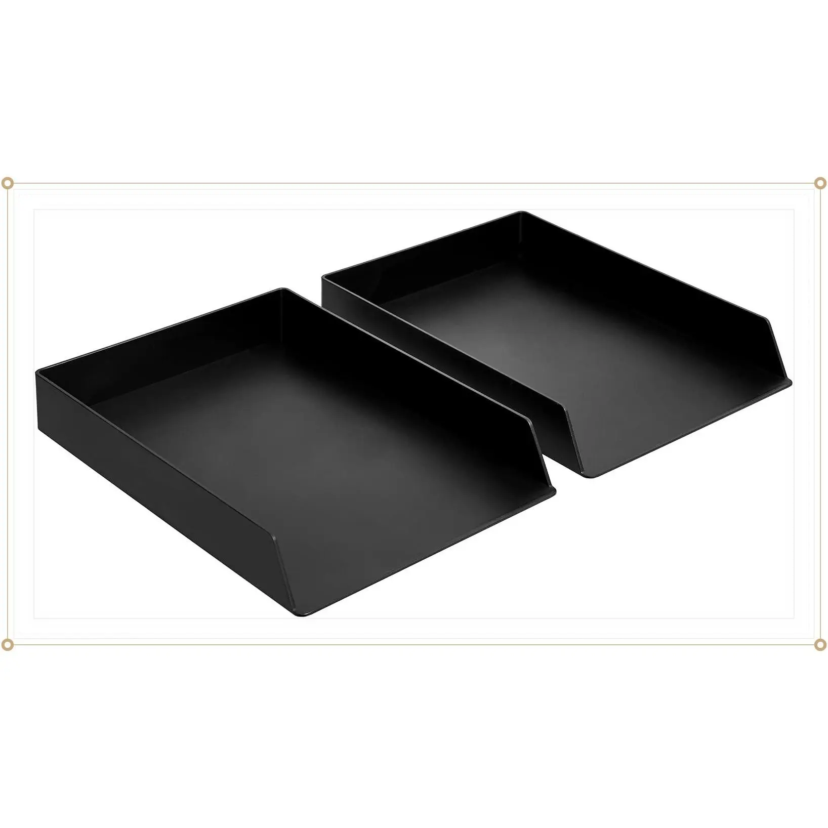Black Rectangular Plastic Desk Organizer, Letter Size Tray, 2-Pack, 9.7 x 2.2 x 13 inchesGift
