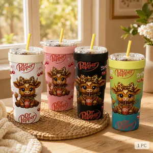 1 Pc 32oz Dr Pepper Highland Cow Cherry Bow Insulated Can Cooler, Double Wall, Leak Proof, Cold 24H, Hot 12H, No Sweat, Fits Most Cup Holders, Non Slip Silicone, Camping Must Have, Kitchen Essential, Cute Gift, For Daily Use, BBQ, Party, Travel