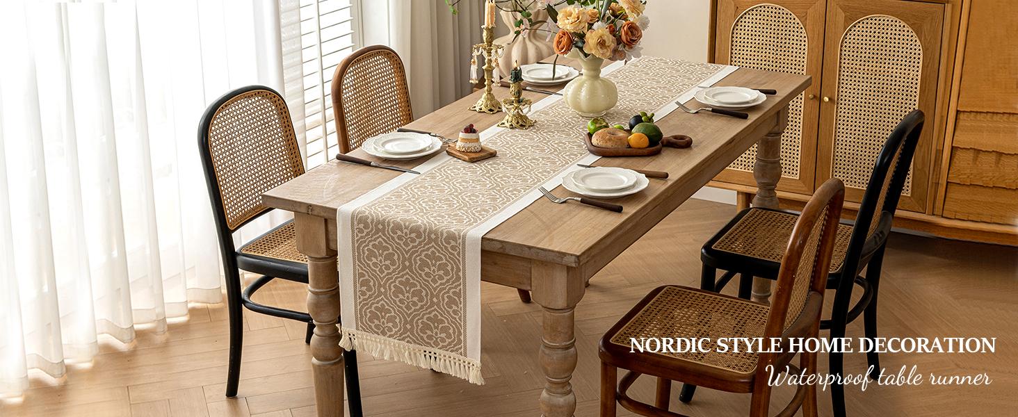 Table 63 Inches,Waterproof Boho with Tassel,for Coffee Table