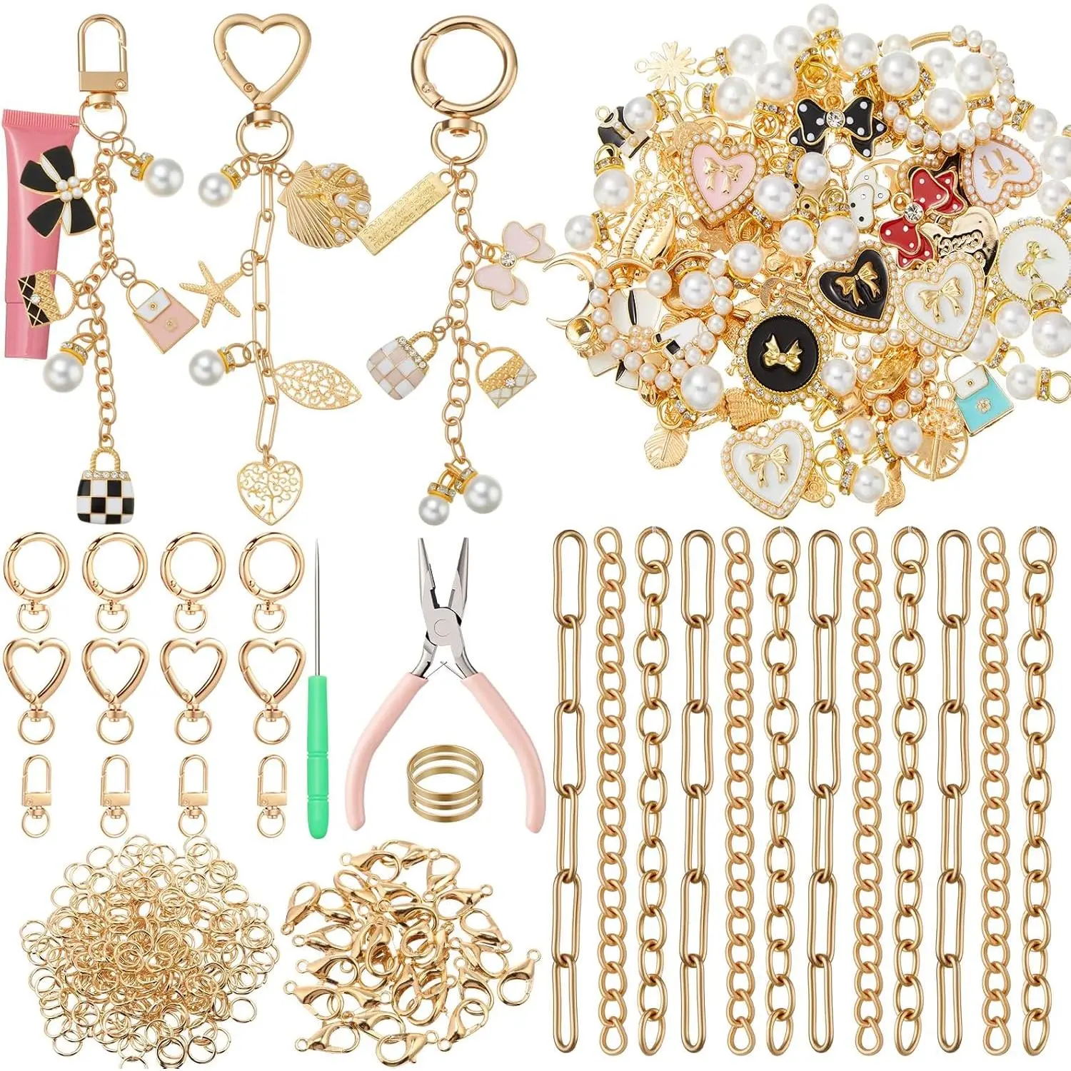 457 count Charms Lip Gloss  Making Kit, DIY Craft with Charms, Key Chain, Jump Rings, Lobster Clasps, Chains and Tools for DIY Crafting  Making Keychains Supplies