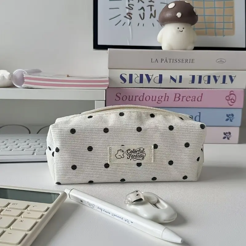 Original Korean Polka Dot Pen Bag, Large Capacity Student Stationery Organizer, Portable Compact Makeup Pouch, Travel Friendly, Durable Zip Closure