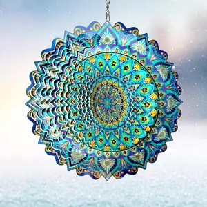 Wind Spinner Mandala Peacock - 12In Laser Cut Stainless Steel Wind Spinners Outdoor, 3D Kinetic Hanging Sculpture, Rustproof Metal Garden Decor Yard Art, Unique Gift for Women, Men, HolidaysWind Spinner Mandala 3D