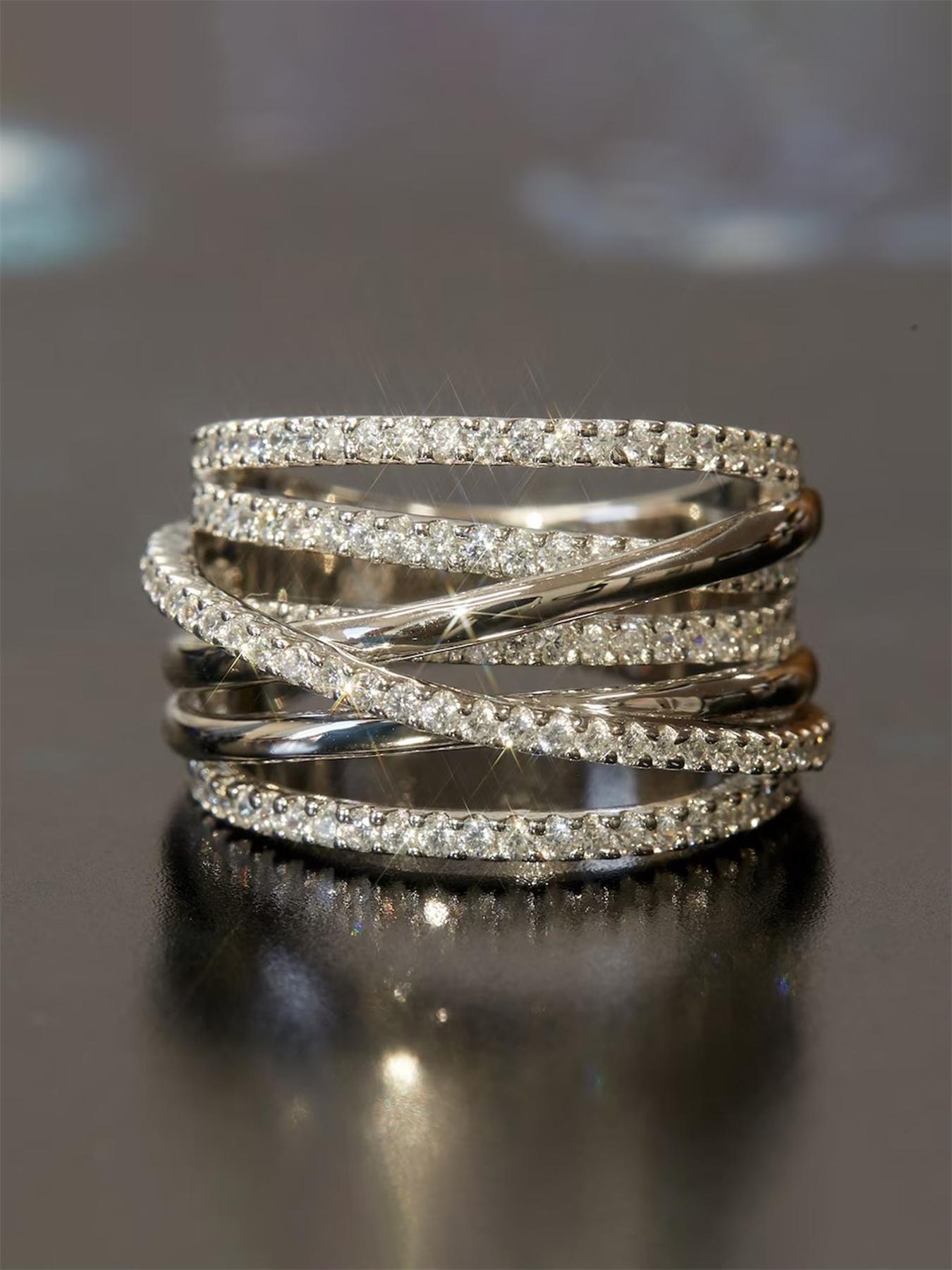 Elegant Rhinestone Decorated Criss Cross Design Ring, Exquisite Trendy Ring, Fashionable Jewelry for Women As Gift, Elegant Everyday Ring, Elegant Glittering Ring