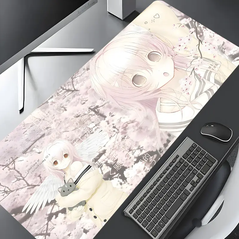 Pastel Sakura Angel Anime Girl  Pattern Mouse Pad, 1 Count Rectangle Gaming Mouse Pad with Anti-slip Rubber, Office Desk Keyboard Mouse Pad for Home Office Game Room Desk, Desk Accessories, Computer Accessories For Desk