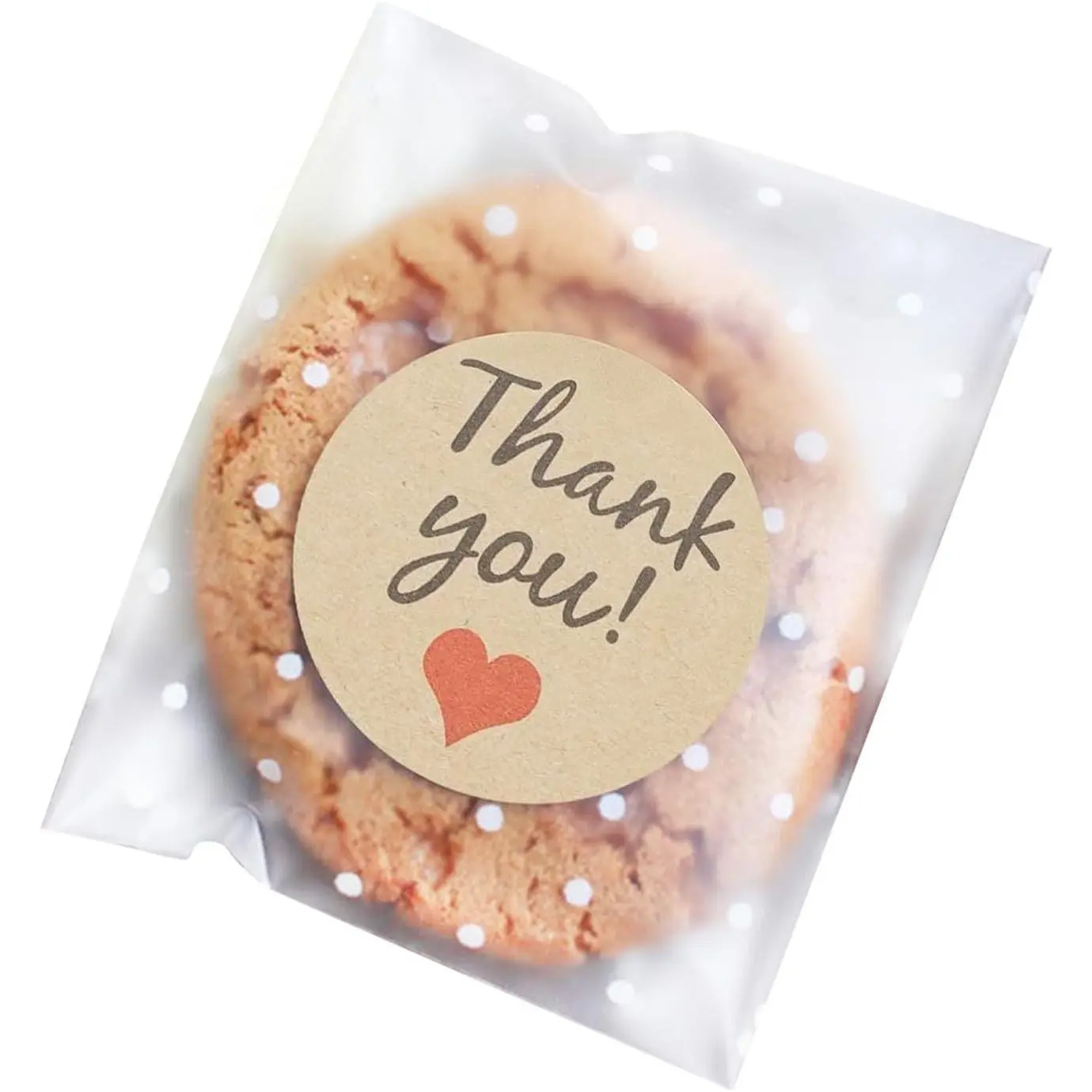 Cookie Bags with Seal, White Polka Dot, 3.9''x3.9'', 100 count | Individual Resealable, Cellophane  Bags, Includes Thank You Stickers, For  Giving