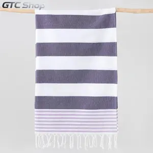 Horizontal Stripe Turkish Beach Towel, Premium Cotton Linen Blend Quick Dry Blanket, Soft Breathable Multi-Purpose Wrap Shawl, Lightweight Versatile Accessory for Beach Days, Poolside, Spa & Summer Travel Trips