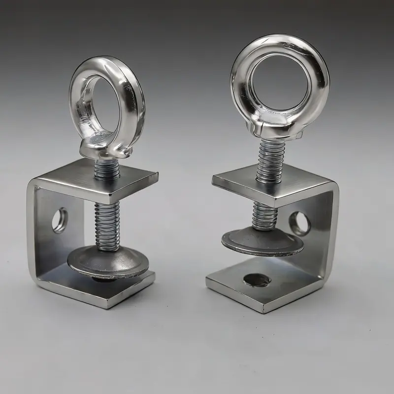 2-piece set with metal C-clip with lifting ring, adjustable heavy-duty fastening clip, multifunctional desktop plate fixing and clamping hardware fixture.