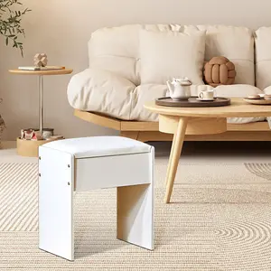 White Vanity Stool Chair Cushion Makeup Bench Bedroom Makeup Wooden Furniture