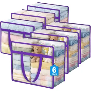6 Pack Clear Zippered Storage Bags for Clothes,40L Closet Organizers and Storage Containers Vinyl Moving Bag for Bedding, Linen, Blankets, Comforters, Clothing & Toys