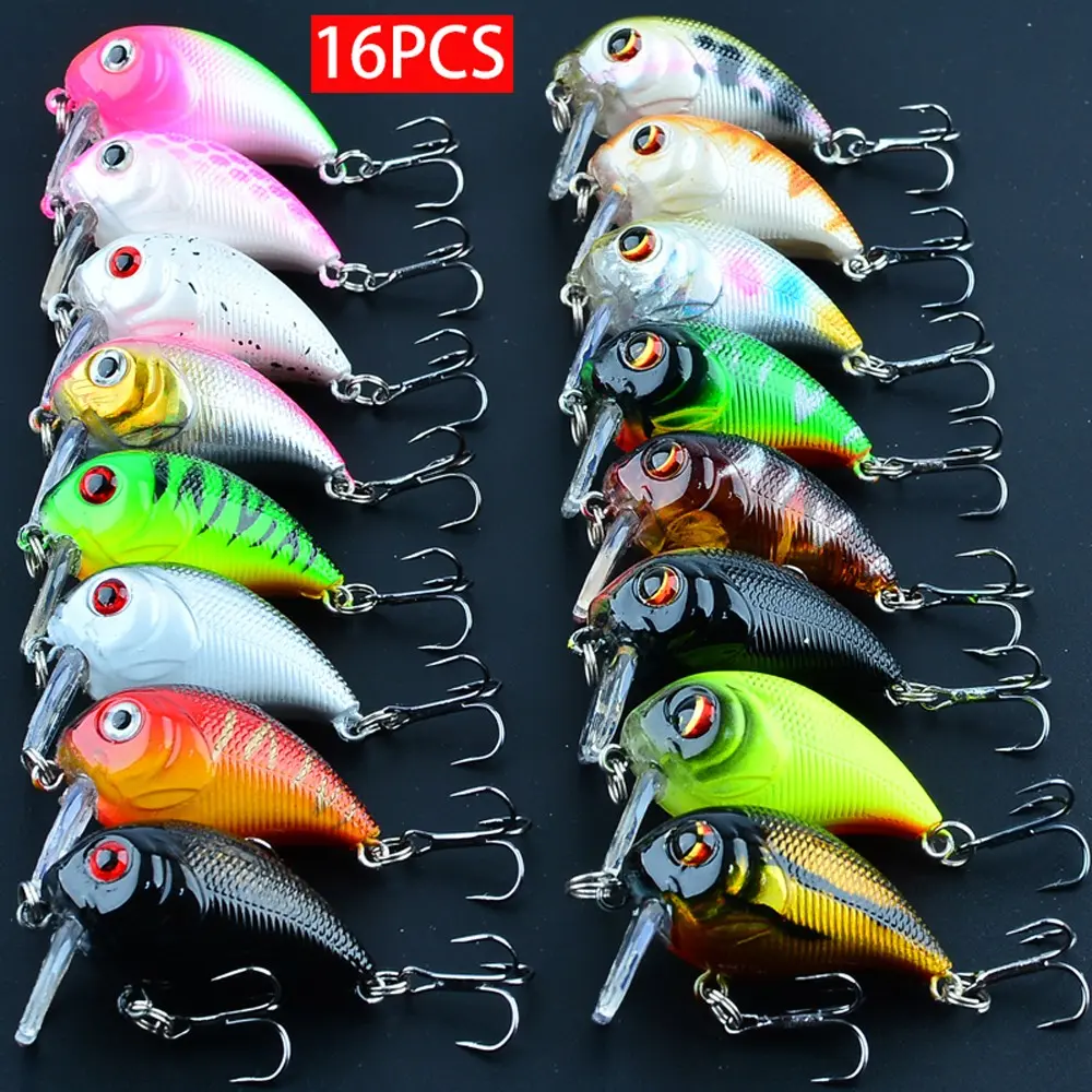 16pcs Plastic Floating Wobbler Fishing Lure Set 1.77inch/0.25oz with Sharp Hooks for Freshwater & Saltwater Angling Fishing Lure Kit