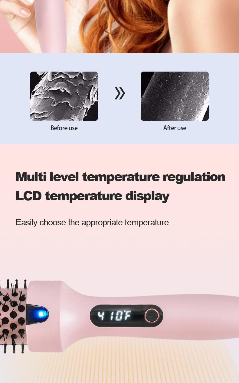 1.5inch Blowout Brush, Ionic Anti-Frizz Hair Curling Thermal Brush Curlingiron Hot Comb perfect for a quick style Fluffy Not damaging hair quality Rechargeable Heated Curler